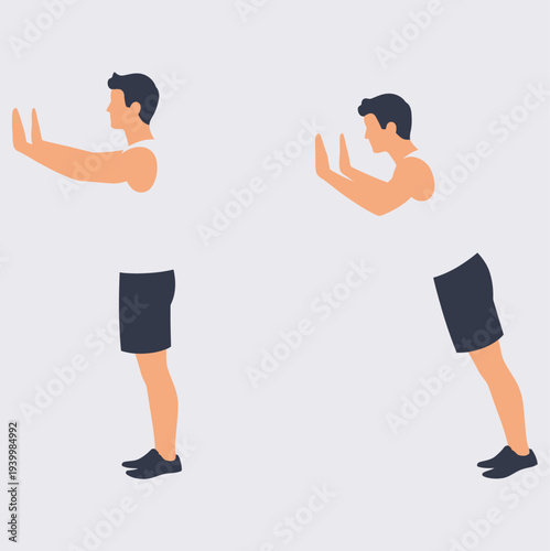 man doet muur push-up. staande push-up oefening. platte vectorillustratie