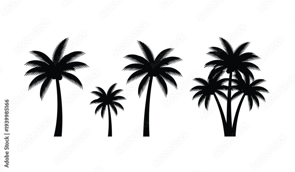 Obraz premium Set of four black palm tree silhouettes