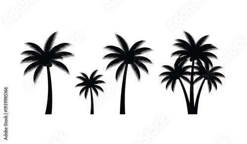 Set of four black palm tree silhouettes