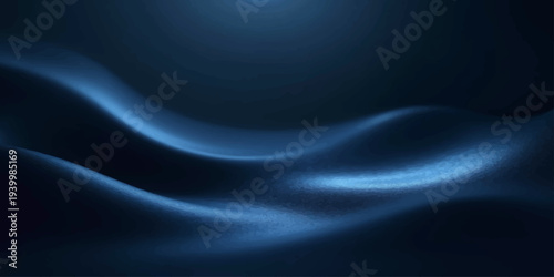 A smooth dark blue abstract background featuring flowing silk waves and soft satin textures with a light purple motion curve design