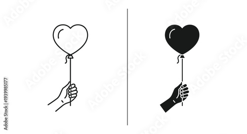 Hands holding heart shaped balloons illustration