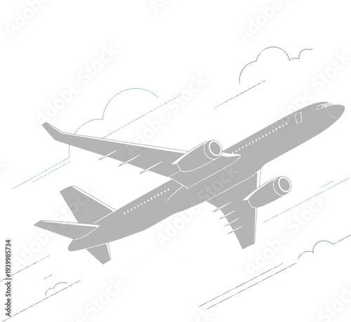 Airplane flying high in sky with clouds