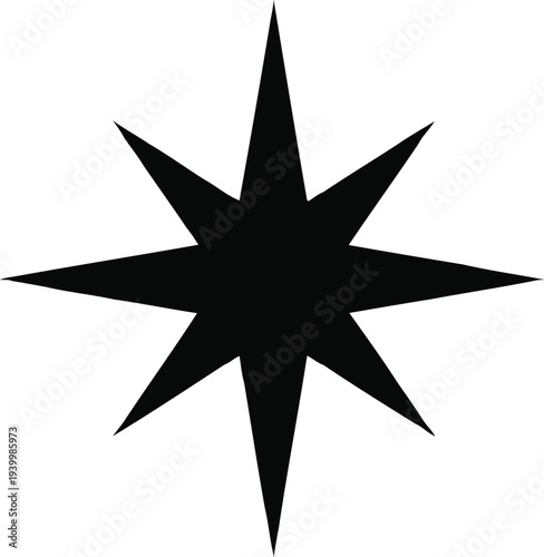 Black star shape illustration with eight pointed star design vector graphic