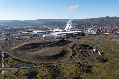 Принти на полотні Aerial drone picture of a hyperscale data center buildings campus with cooling s
