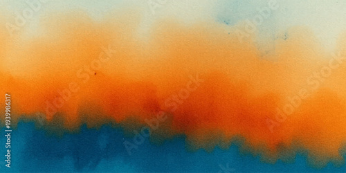 An artistic abstract watercolor background features a vintage grunge texture with orange and red paint splashes on old paper to create a fiery sky design