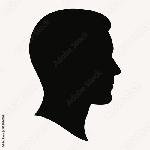 Profile silhouette of a man facing right, showcasing facial features and hairstyle in a simple, elegant design 1 eps style