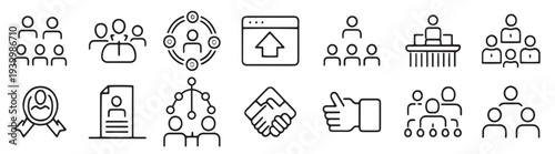 business group stakeholder related icons set isolated 