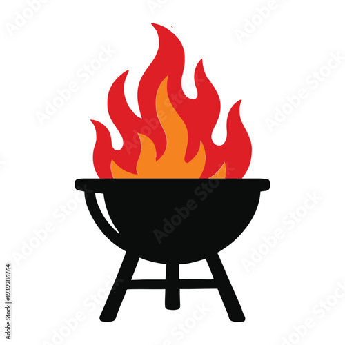 Barbecue grill with vibrant flames illustration, a symbol of outdoor cooking and summer gatherings