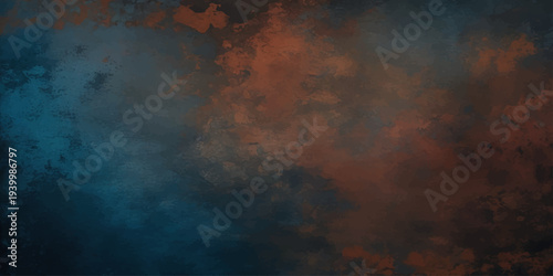 Old rusty metal texture featuring abstract dark clouds and a smoky blue storm backdrop with a touch of moonlight