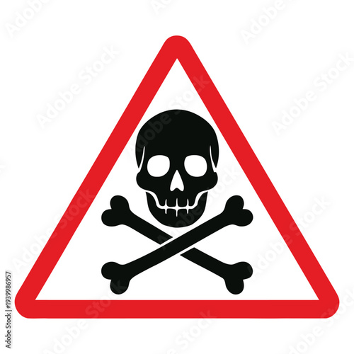 Warning sign with skull and crossbones symbol indicating danger or toxicity viewed from the front