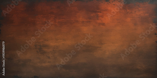 Ancient aged brown paper texture background with a vintage grunge design featuring a dark sunset sky over an orange textured wood surface