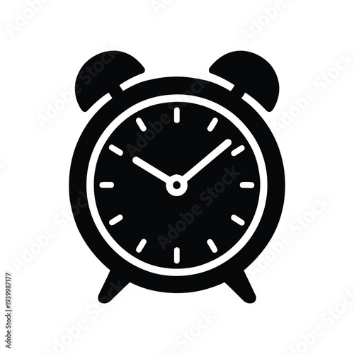 Simple black alarm clock illustration on white background