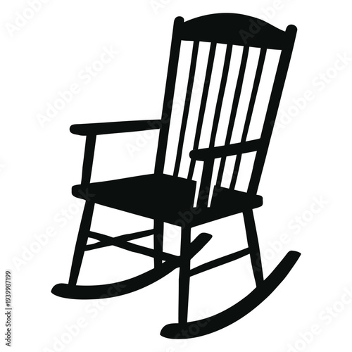 A black rocking chair illustration on a plain white background, viewed from the front, 1 eps file reference