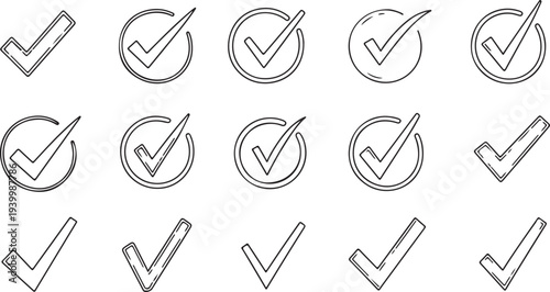 Various Check Marks and Check Circles in Outline Style