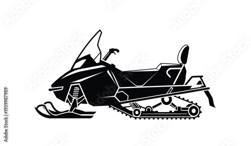 Black and white illustration of a snowmobile