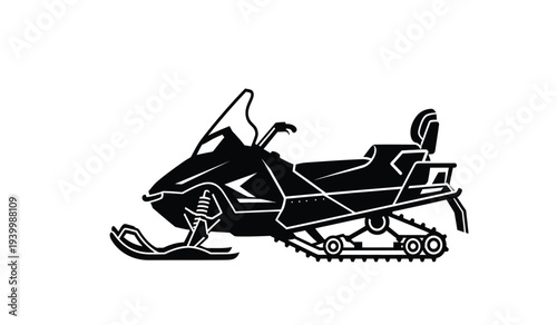 Black and white illustration of a snowmobile