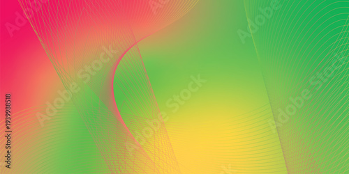Glowing yellow, pink and green light streaks sweeping across a dark black space with scattered micro sparkles, modern digital tech theme, vector style illustration.