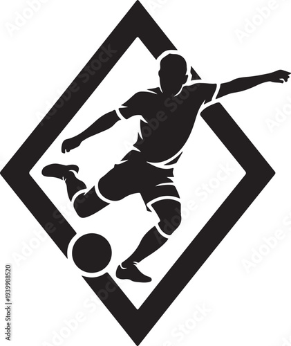 Black and white soccer player kicking ball in diamond football kick a ball