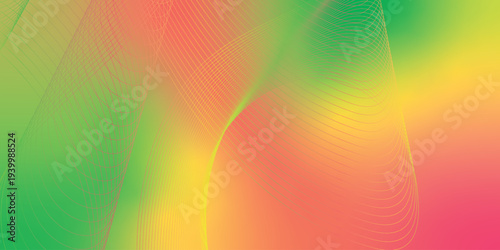 Glowing yellow, pink and green light streaks sweeping across a dark black space with scattered micro sparkles, modern digital tech theme, vector style illustration.