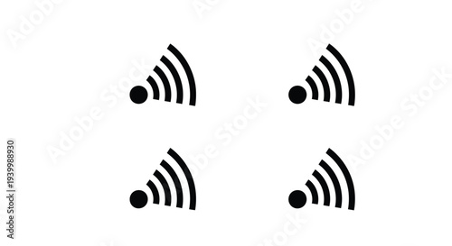 Four identical black and white vector illustrations of wireless signal broadcast icons arranged in a square