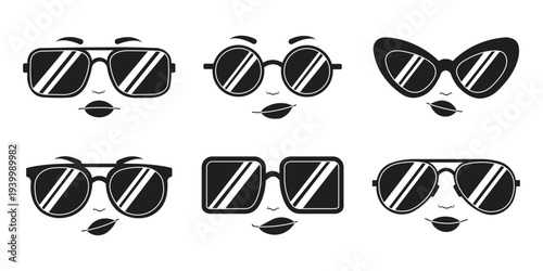 Minimalist Outline Sunglasses Bundle Vector Set for Coloring Book and Fashion Line Art