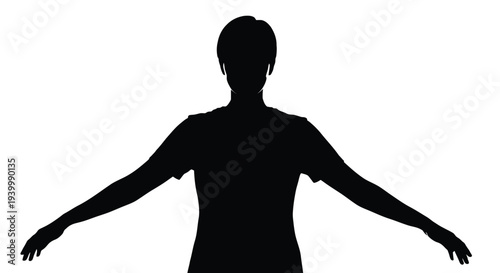 Striking vector graphic illustration of a human silhouette standing with arms outstretched against a white background