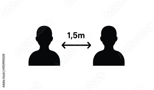 Social distancing illustration with two human silhouettes 1 5 meters apart