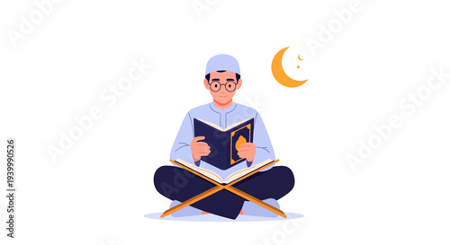 Flat vector illustration concept of man reading during ramadan