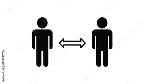Social distancing illustration with two human silhouettes and bidirectional arrows