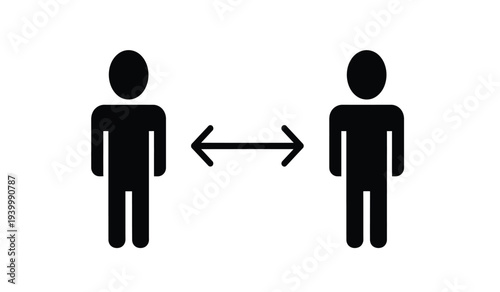 Social distancing illustration with two human silhouettes and arrows