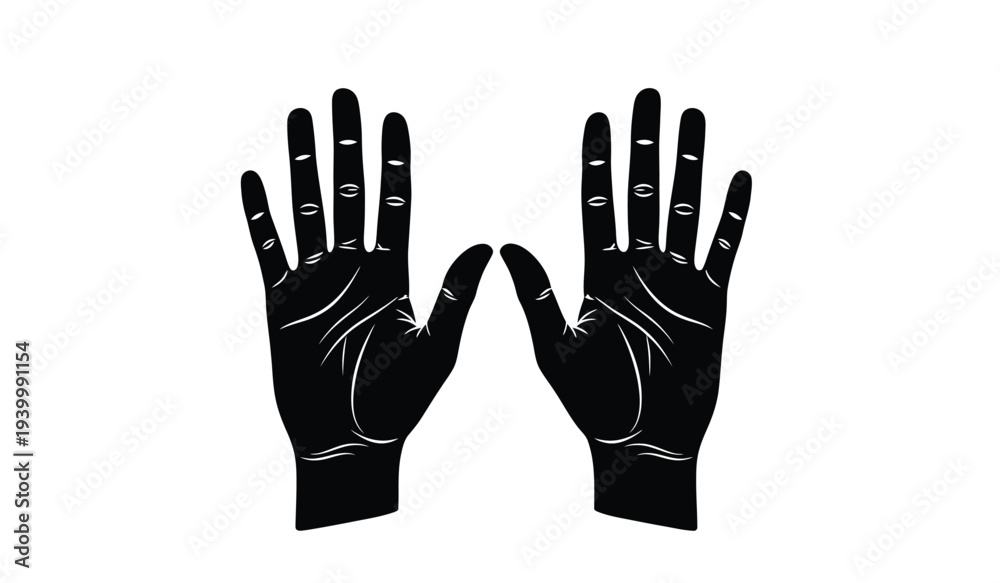 Obraz premium A pair of black gloves with palms facing each other and fingers spread apart