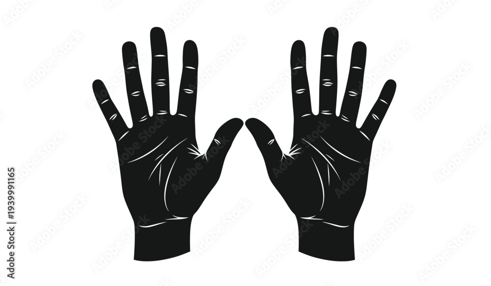 Obraz premium Black silhouette of two human hands with fingers spread apart