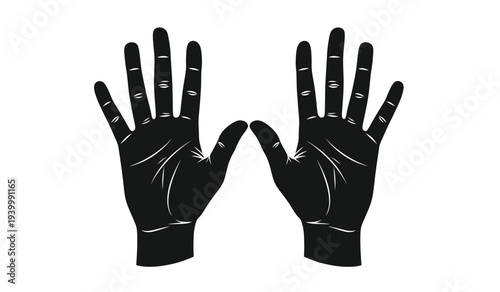 Black silhouette of two human hands with fingers spread apart