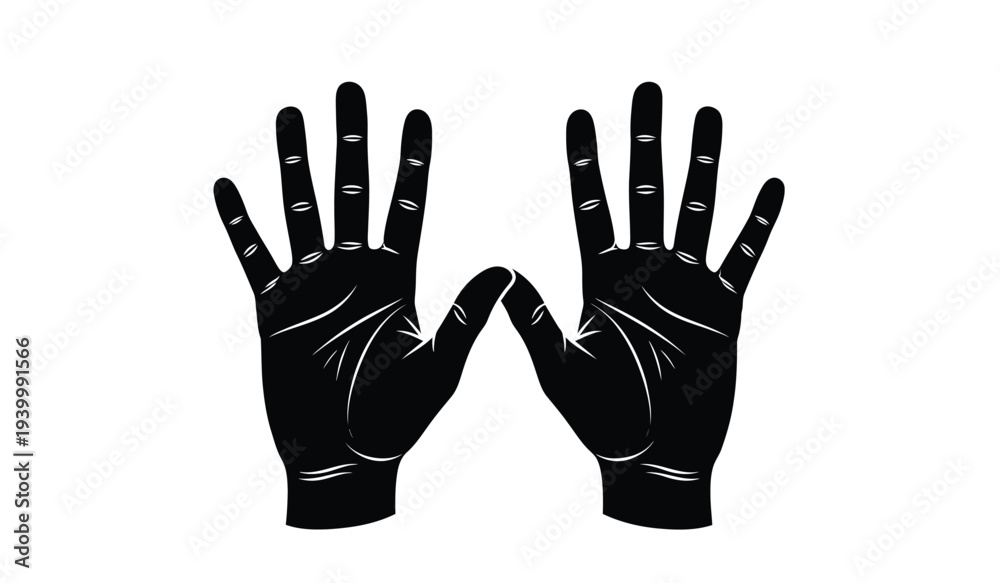Obraz premium A pair of black gloves with fingers spread apart on a white background