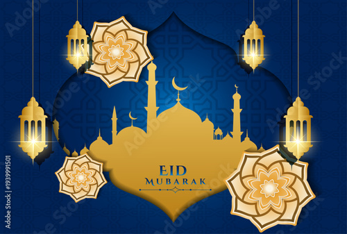 Eid Mubarak 3d background design | Traditional Islamic background with glowing light | Elegant abstract background with mandala water mark | Celebration card demo on gradient luxury background