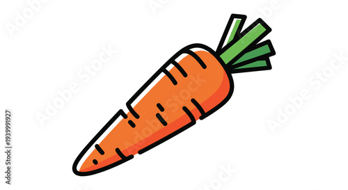 Bright orange carrot with green leaves in a clean vector style is a versatile graphic for cooking, healthy recipes, and gardening topics.