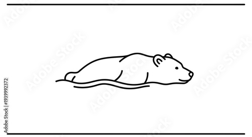 Minimalist black outline illustration of a bear gracefully swimming in calm waters, perfect for