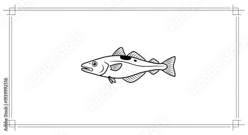 Black and white line art illustration of a distinct marine fish, perfect for aquatic themed designs