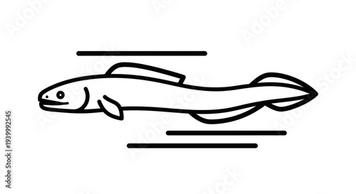 Dynamic outline illustration of a fast-moving aquatic eel-like creature swimming swiftly