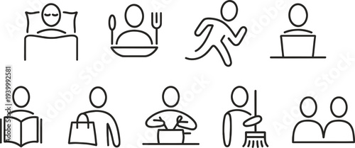 Set of 10 line icons vector, people activities, lifestyle