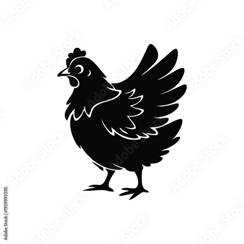 Black Chicken Hen Silhouette Icon Isolated on White Background