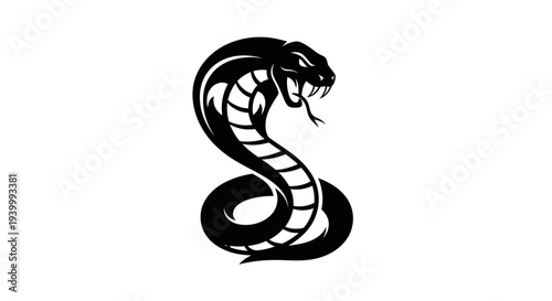 Aggressive Cobra Snake Silhouette, Ready to Strike, Black and White
