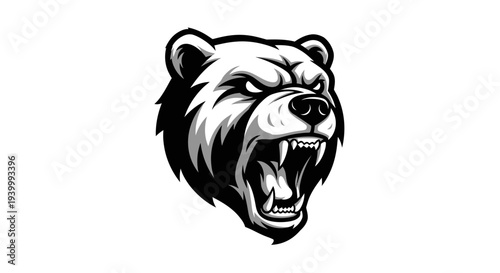 Aggressive Grizzly Bear Head Mascot Logo, Fierce Animal Roaring