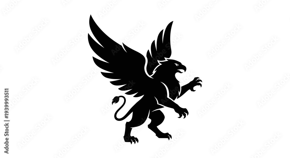 Obraz premium Black Griffin Silhouette on White Background - Mythical Creature Symbol