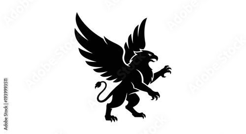 Black Griffin Silhouette on White Background - Mythical Creature Symbol