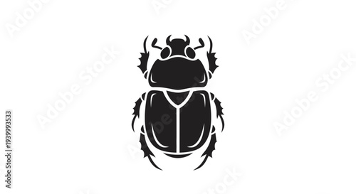 Black Scarab Beetle Silhouette Icon, Ancient Egyptian Symbol of Rebirth and Transformation