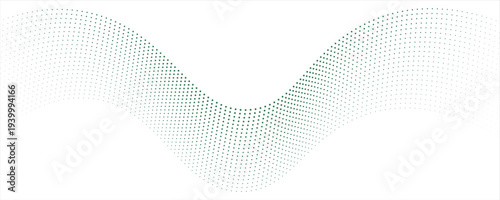 Soft green halftone wave across a bright white canvas, airy dots forming a gentle flowing ribbon, elegant minimal tech backdrop for banners, websites, presentations, clean modern vibe, spacious, calm,