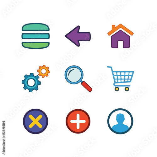 Collection of colorful, flat icon design elements