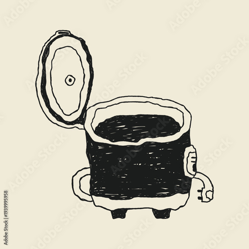 hand drawn rice cooker doodle illustration
