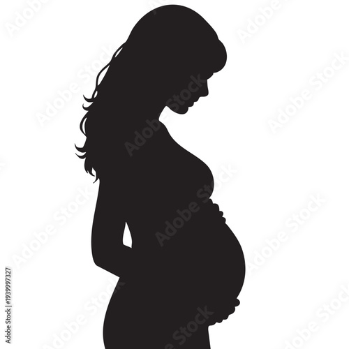 Beautiful pregnant woman silhouette holding her belly vector illustration, maternity concept
